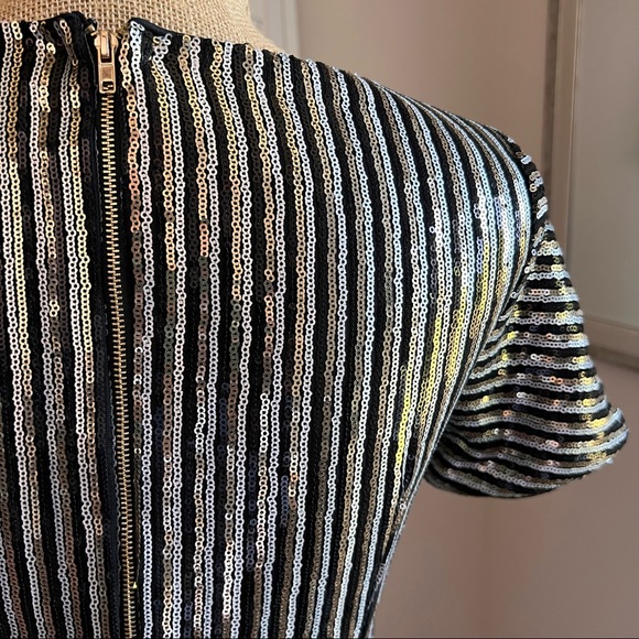 Lulu’s Black Gold Silver Striped Sequin Mini Dress - Picture 8 of 15